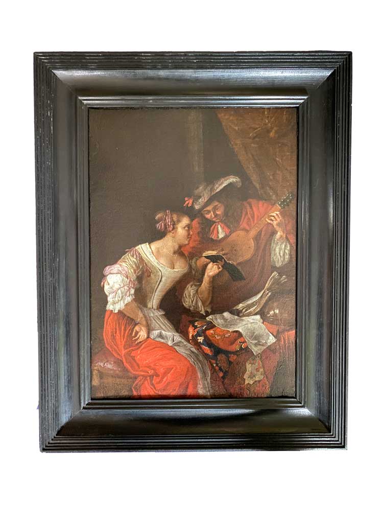 Gemäldepaar Leidener Feinmalerei „Musizierendes Paar“ und „Liebespaar“ in Rosenheim